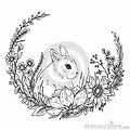 Cute Bunny Flower Black and White