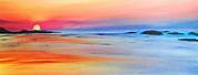 Ocean Sunset Watercolor Paintings