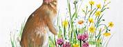 Oil Painting of Bunny in Field of Flowers