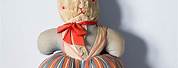 Vintage Stuffed Rabbit Red White Pin Striped Button Eyes