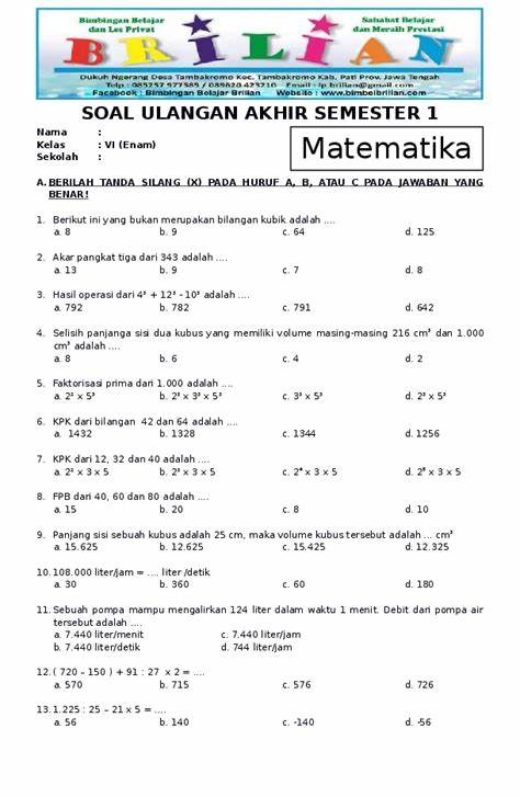 Soal Matematika Kelas 11 Semester 1
