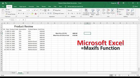 MAXIFS on Microsoft Excel