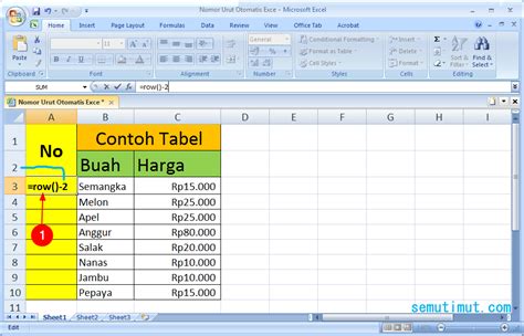 Awalan Pada Nomor Urut di Excel