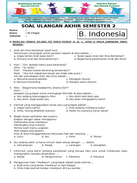 Contoh Soal Bahasa Indonesia Kelas 7 Semester 2