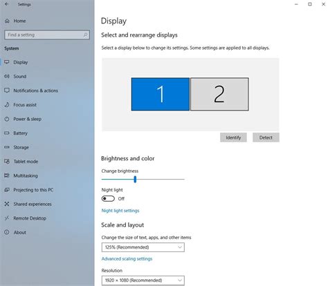 Display Settings in Windows 10