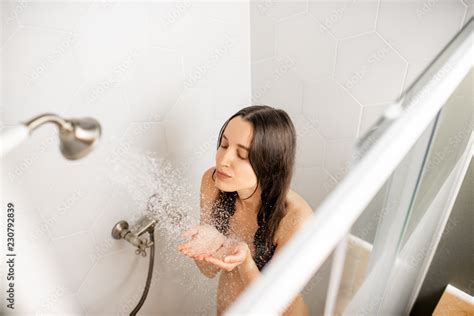 Girl taking a shower after waking up