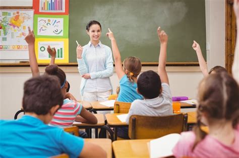 Indonesian students asking teacher questions