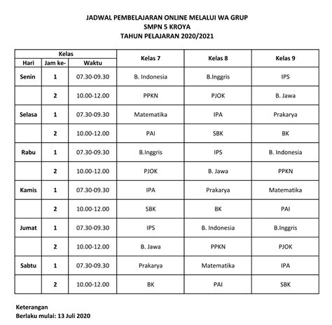 Jadwal belajar siswa