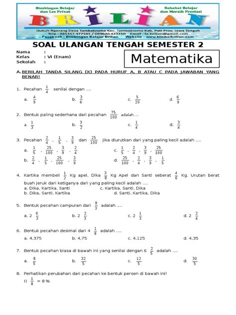 Pembahasan Soal UTS Kelas 6 Semester 2 Matematika