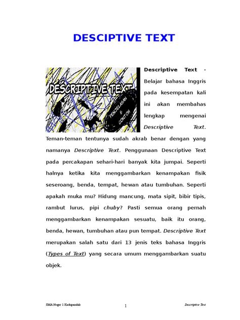 Pembuatan Teks Deskriptif Sederhana UTS Bahasa Indonesia Tema 1