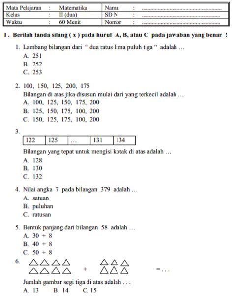 Persiapan Soal Kelas 2 SD