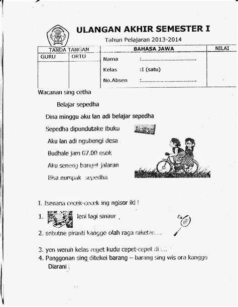 Soal Bahasa Jawa Kelas 5 Semester 2