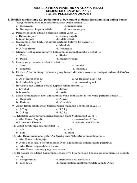 Soal UAS PAI Kelas 10 Semester 2