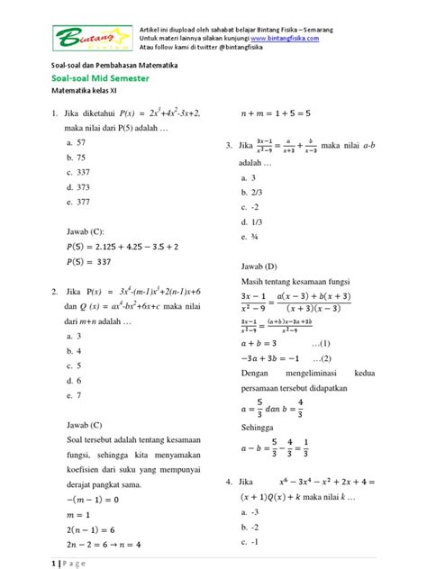 Soal-Soal Latihan Matematika Wajib Kelas 11 Semester 2