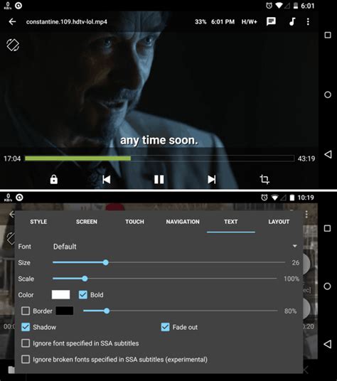 Android Video Player Subtitle Settings