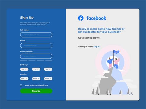 facebook signup page