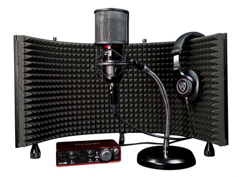 studio microphone on a stand with red light