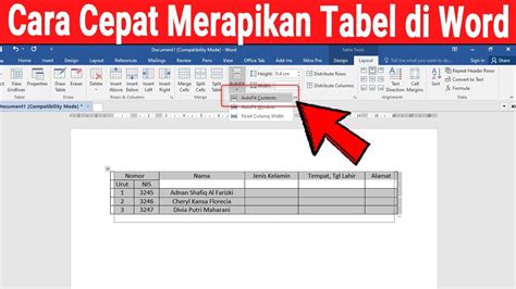 Cara mengecilkan tabel di Word Indonesia