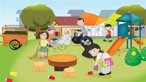 Anak SD membersihkan lingkungan sekitar