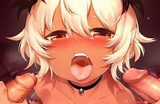 lewd ahegao tanned blushing wink shooter skinned