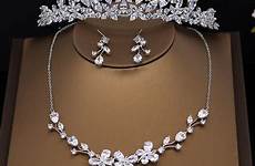 zircon set brides tiara earrings necklace stone vysor cz cubic zirconia clear sets jewelry wedding
