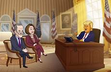 cartoon trump president colbert showtime compromise chuck appear nancy rep schumer donald sen versions pelosi animated stephen syracuse prompt word