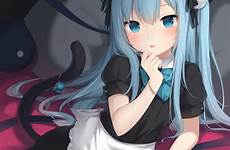 girl maid cat blue hair bed tail short ears safebooru natsuki respond edit apron sleeves bell dress puffy wrist eyes