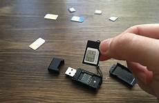sim card insert reader into adapter cut corner chip take do