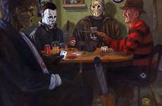 horror movie icons poker playing