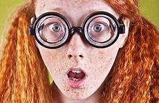 girl nerdy glasses redheads big red hair freckled ugly redhead ginger stock freckles funny head beauty face surprised beautiful royalty
