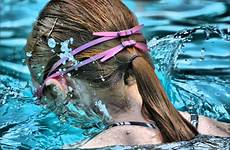 ponytail girl swimming wet pool swim water splash female wallpaper goggles redhead wallhere