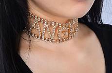 shiny neck sexy women jewelry punk chocker choker rhinestone exaggerated collar necklace letter angel lady