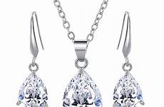 jewelry set waterdrop charm trendy sparkling pendant necklace women zirconia cubic
