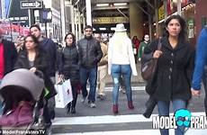 naked around walks model woman york jeans down painted nude people jung street she waist walking paint leah hong kong