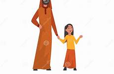 father muslim arab daughter holding happy illustration vector traditional clothes hand little his family preview