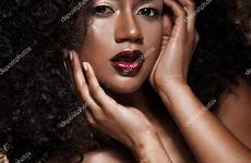 african american woman elegant young hair afro stock background glamour makeup golden depositphotos