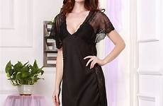 sexy nightgown silk women satin night dress short gown lace nightdress sleeve sleepwear neck