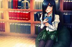 anime girl library books brunette wallpaper wallpapers desktop details resolutions wallpaperaccess