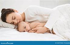 mom sleeping wake her baby embracing adorable already kid little who awake preview