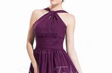 dressfirst grape chiffon knee ruffle halter bridesmaid length princess line dress color