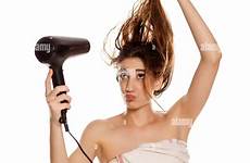 hair drying woman blow her dryer alamy young background beautiful