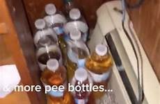 pee bottles discovers she toilet dozens scattered