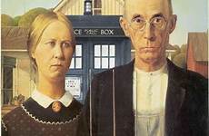 farmer wife painting pitchfork famous american gothic paintings who couple tardis his farmers portrait doctor grant wood front artist parody