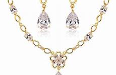 gold jewelry flower necklace sets cubic dangle zircon aaa drop clear luxury