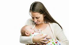 baby arms holding mother her smiling isolated background