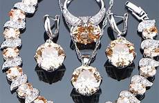 zirconia jewelry cubic sets necklace bridal champagne bracelet earrings pendant costume stone silver women set