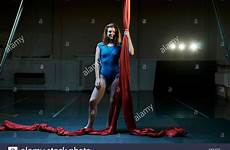 young acrobat aerial rope silk holding portrait female red leotard wearing woman stock alamy gym