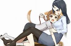 1boy 1girl difference age safebooru hair leash child blush respond edit skirt brown