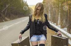 hitchhiking young beautiful girl sunglasses attractive preview