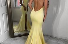 yellow dresses prom backless fitted long gown party fancy sexy